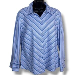 Vintage 90s DCC Missy XL Blue Striped Shimmer Button Up Top
Stretch